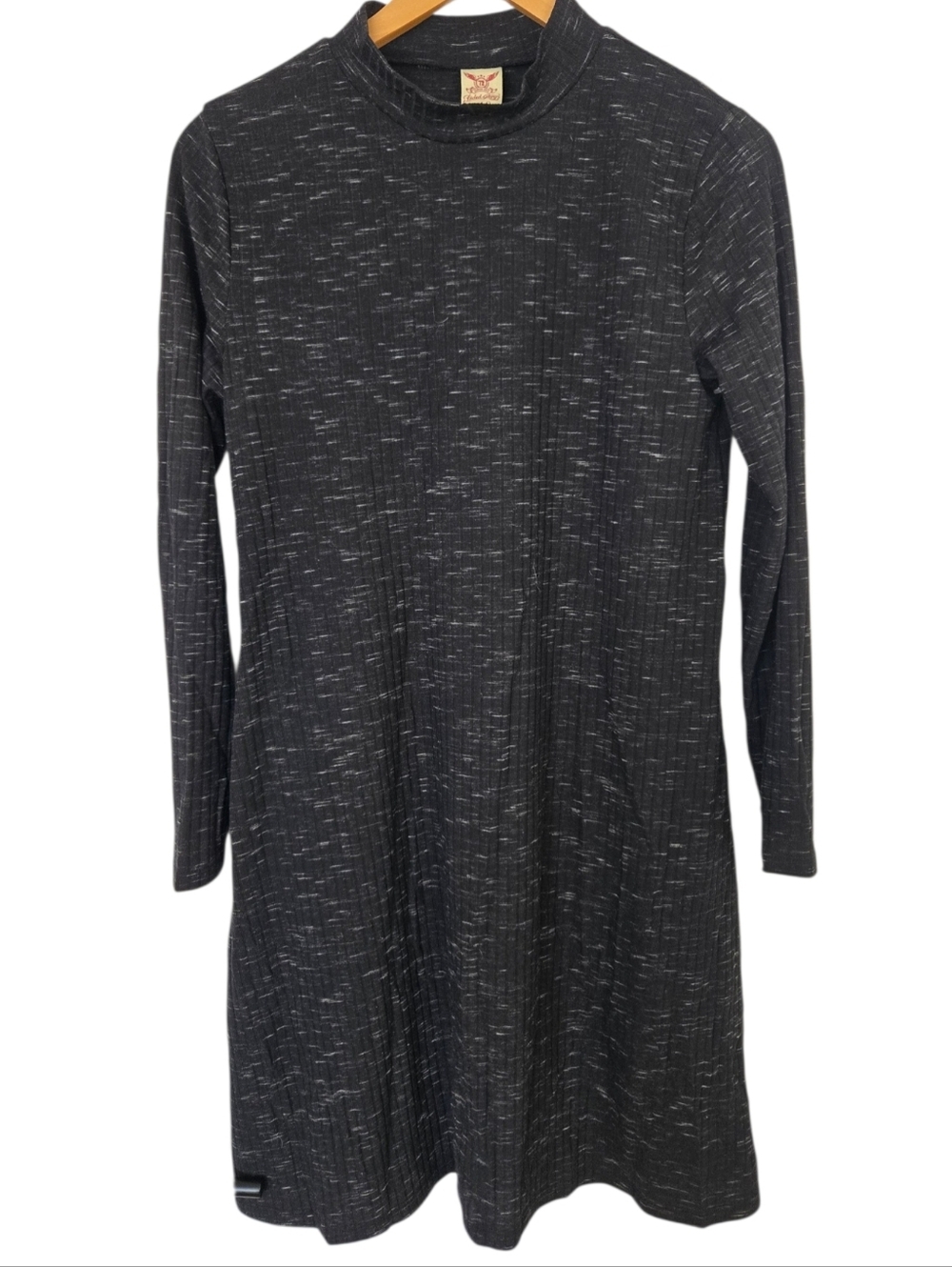 Faded Glory Mock Neck Swing Dress Long Sleeve Black Marled Casual Dress Small